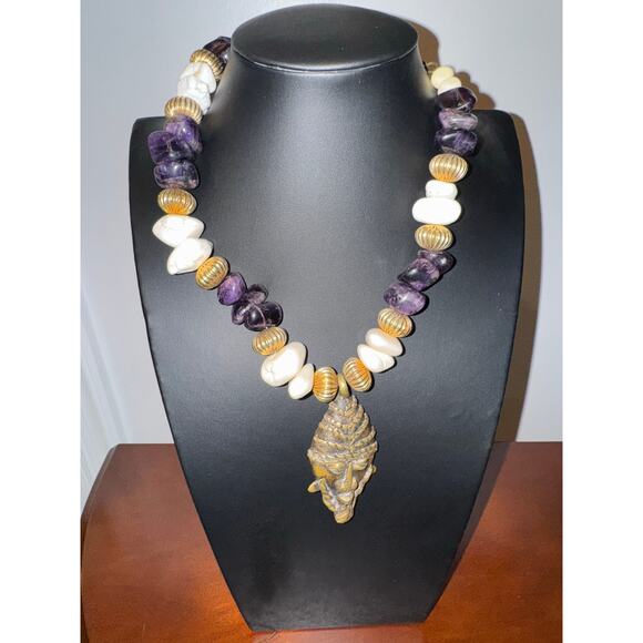 Necklace and Earrings Set /Crystals/Agate Quartz and Amethyst Crystals /Vintage - Picture 1 of 5
